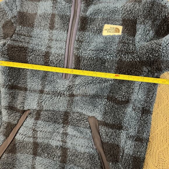 The North Face Boys Hampshire Hooded Sherpa Pullover In Blue Plaid Size 10/12 - Picture 7 of 9